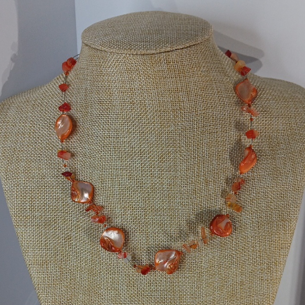 Source Unknown Orange and Red Beaded Necklace